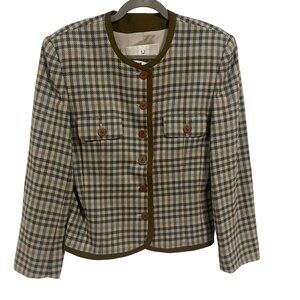 Alfred Sung 100% Wool Plaid Checkered Vintage Blazer Size 8